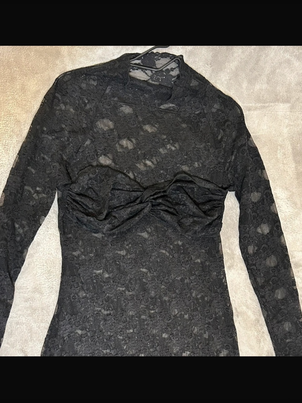 Missguided+ Black Lace Twist-Front Long Sleeve dress